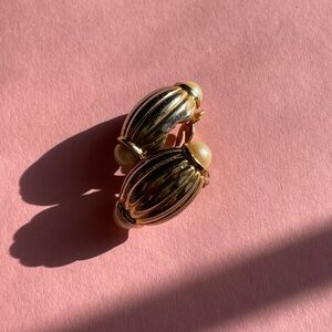 Elegant Gold and Pearl Clip-On Earrings